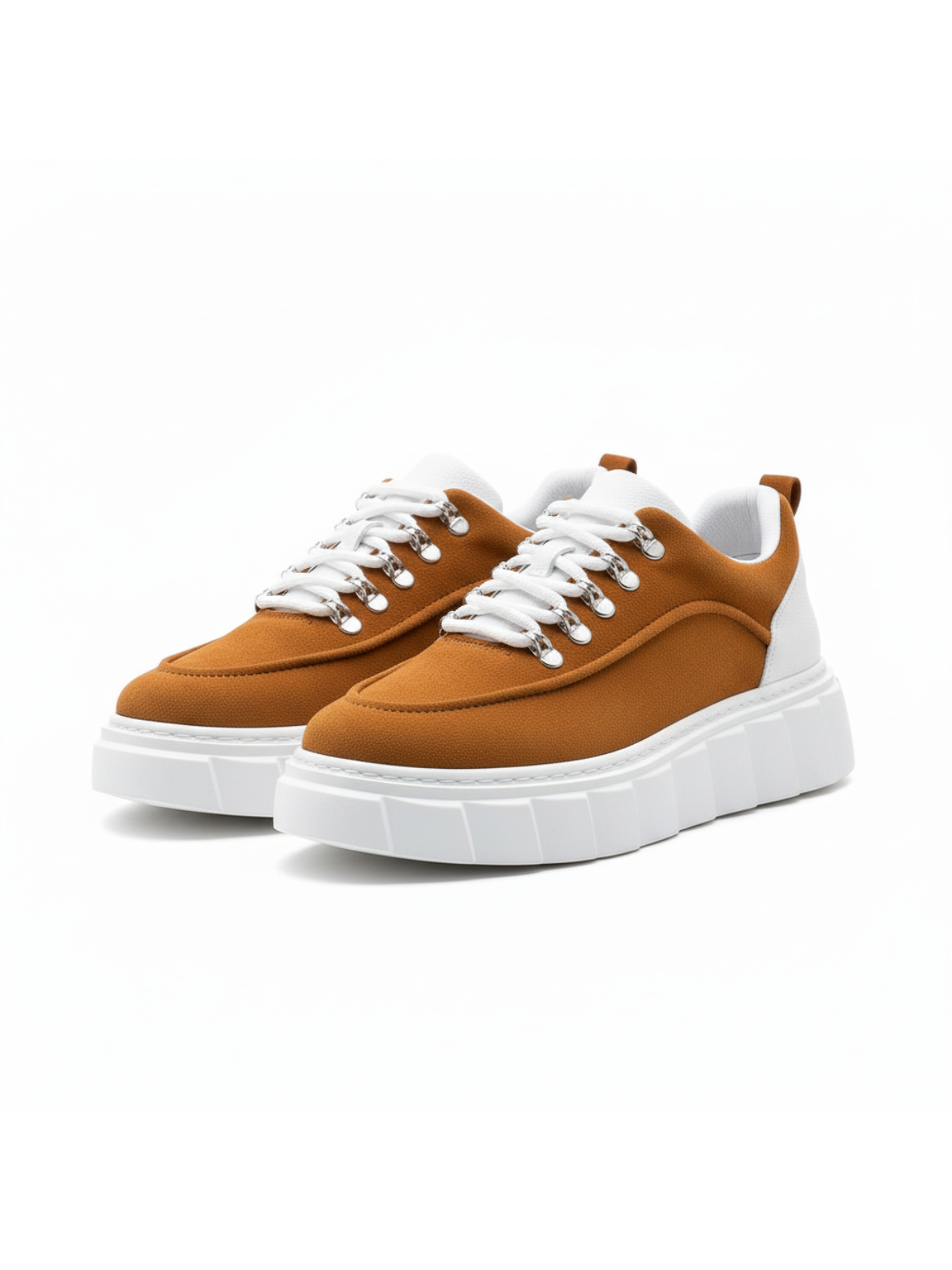 Vega Terra brown platform sneaker with metal hook eyelets by Apollo Moda, third angle