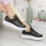 Low Top Casual Platform Sneakers for Women by Apollo Moda | Pluto Midnight Black